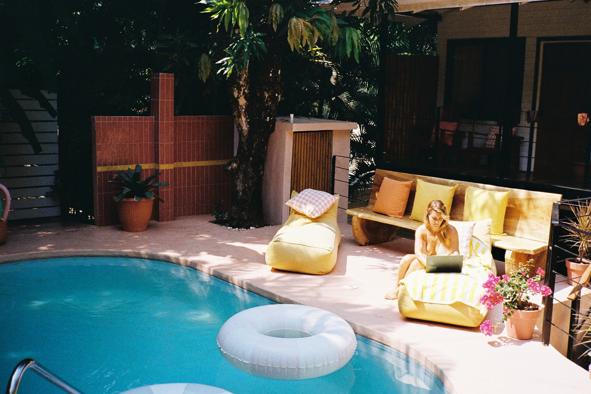 The pool and patio from above