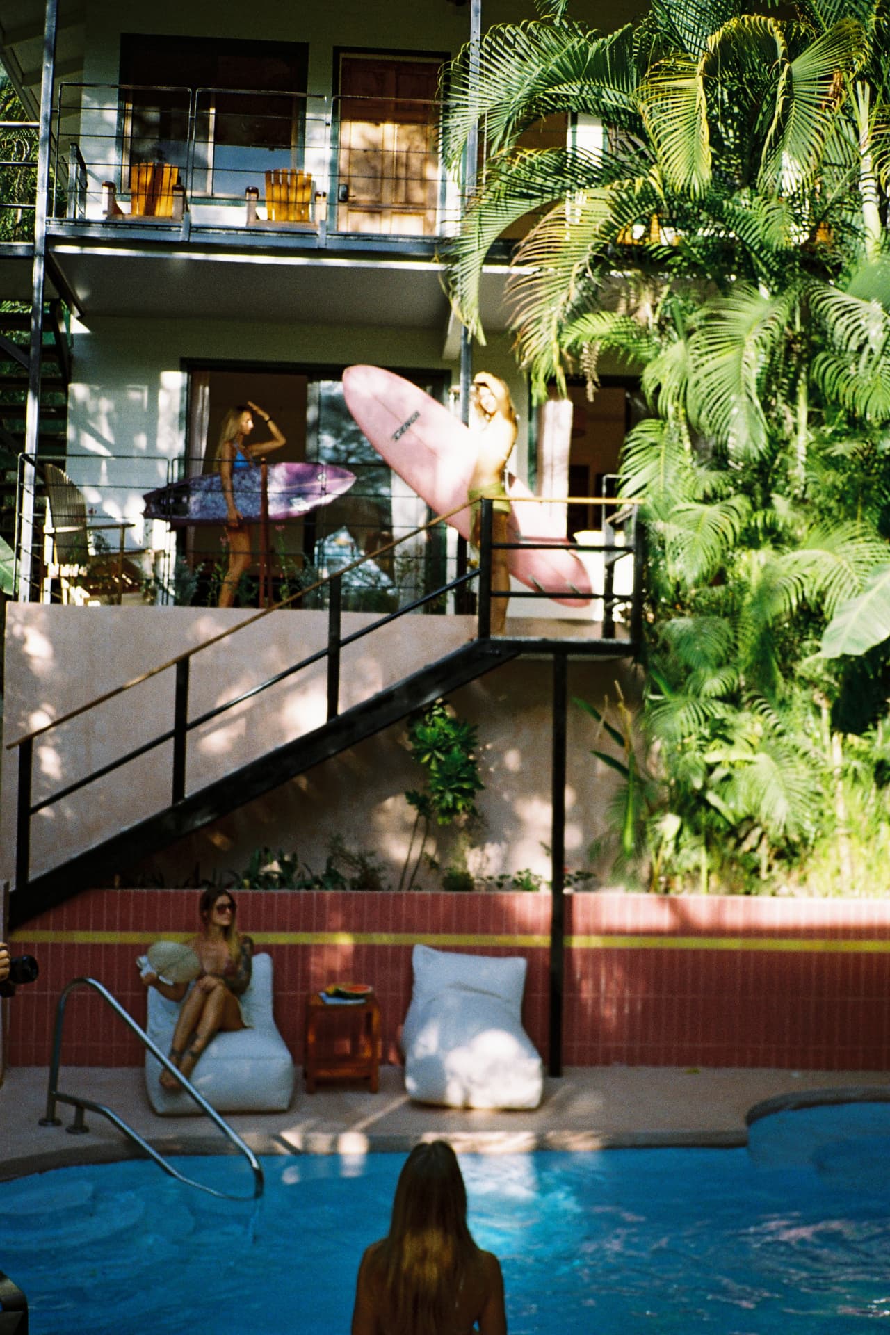 Surfboards on the balcony before the waves