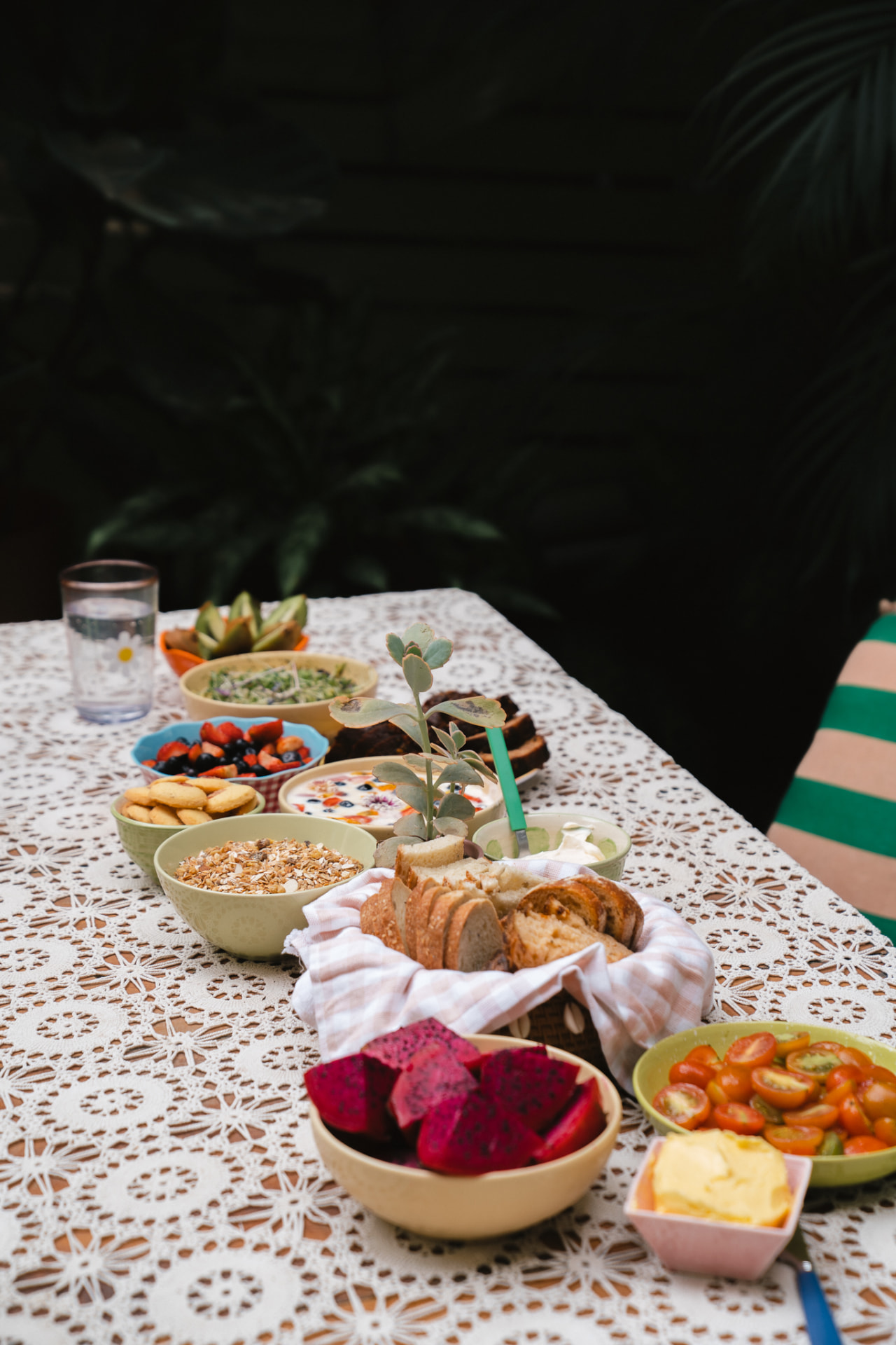 Breakfast shared around the communal table