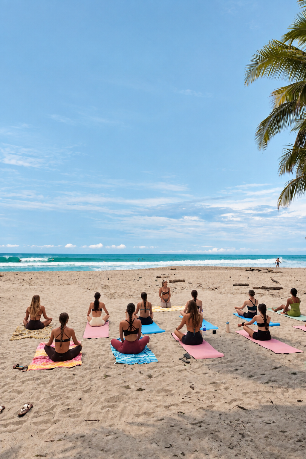 Women gathering for a beach session by the waves in Santa Teresa