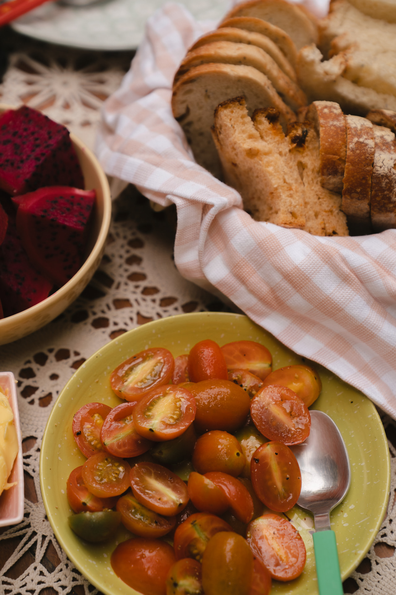 Fresh bread and breakfast dishes prepared for the group